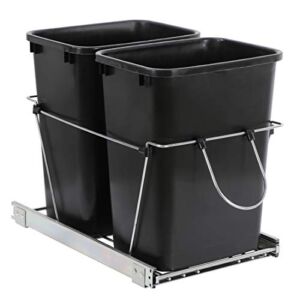 Double 35-Quart Sliding Pull Out Waste Bin Container, Kitchen Trash Can Under Cabinet Trash for Home Base Kitchen Cabinet – 17.5 Gallons