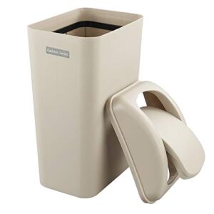 Obstnny Slim Plastic Trash Can for Narrow Spaces at Home or Office, Khaki.