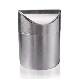 LoveInUSA Mini Table Trash Can Recycling Brushed Stainless Steel Wave Cover Counter Top Garbage Bin