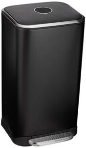 Amazon Basics 32 Liter / 8.5 Gallon Soft-Close Metal Trash Can with Liner and Foot Pedal – Black