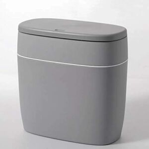 CY craft Plastic Trash Can with Lid,10L/2.6 Gallon Garbage Can,Modern Grey Waste Basket Thin Trash Cans for Bathroom,Living Room,Office,Kitchen and Narrow Spaces