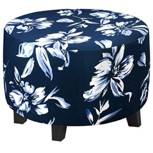 H.VERSAILTEX Super Stretch Ottoman Covers Slipcover Round Ottoman Slipcover Folding Storage Stool Furniture Protector Feature Soft Thick Bouncy Modern Style with Elastic Bottom(Ottoman X-Large, Navy)