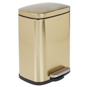 mDesign Stainless Steel Touchless Rectangular 1.3 Gallon Foot Step Trash Can, Lid – Wastebasket Container Bin for Bathroom, Bedroom, Kitchen, Home Office – Holds Garbage, Waste, Recycle – Soft Brass