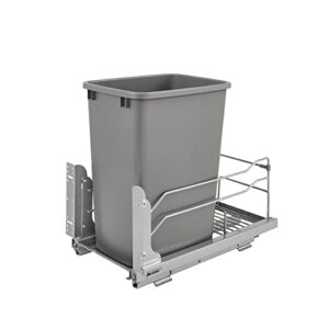 Rev-A-Shelf 53WC-1535SCDM-117 Single 35-Quart Kitchen Base Cabinet Pull Out Trash Can Waste Container with Soft-Close Slides, Gray
