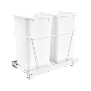 Rev-A-Shelf RV-15PB-2 S Double 27-Quart Chrome Wire Bottom Mount Pullout Kitchen Waste Trash Can Container Bin with Full-Extension Slides, White