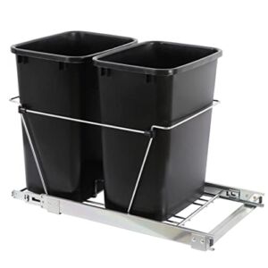 SUPER DEAL Double 35 Quart Sliding Pull Out Trash Can Under Cabinet Dual Compartment Waste Containers Garbage Trash Recycling Bins for Kitchen, Black