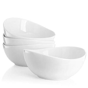 Sweese 103.401 Porcelain Bowls – 28 Ounce for Cereal, Salad and Desserts – Set of 4, White