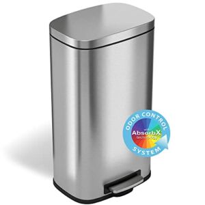 iTouchless SoftStep 8 Gallon Step Trash Can with Odor Control System & Removable Inner Bucket, Stainless Steel 30 Liter Pedal Garbage Bin for Office, Home and Kitchen