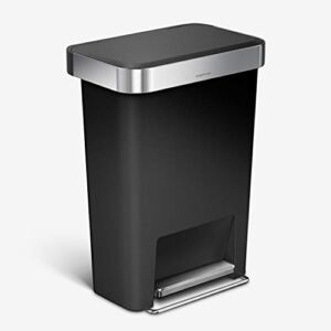 simplehuman 45 Liter / 12 Gallon Rectangular Kitchen Step Trash Can with Soft-Close Lid, Black Plastic