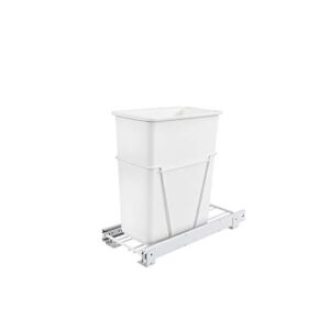 Rev-A-Shelf RV-9PB S Single 30-Quart Wire Construction Bottom Mount Pullout Kitchen Waste Trash Can Container Bin with Full-Extension Slides, White