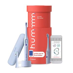 hum by Colgate Smart Electric Toothbrush Kit, Rechargeable Sonic Toothbrush with Travel Case & Bonus Refill Head, Blue
