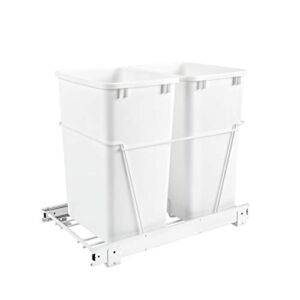 Rev-A-Shelf RV-18PB-2 S Double 35-Quart Sliding Pull Out Kitchen Cabinet Waste Bin Container, White