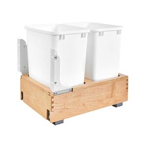Rev-A-Shelf 4WC-18DM2 Double 35-Quart Maple Bottom Mount Pull Out Trash Can Waste Container System with Wood Frame, 2 Containers and Mounting Hardware