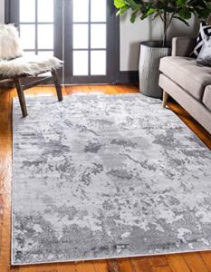 Unique Loom Metro Collection Transitional Abstract Cement Stone Area Rug, 5 ft x 8 ft, Light Gray/Ivory