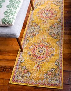 Unique Loom Penrose Collection Distressed Traditional Vintage Rug with Center Medallion, Runner 2′ 2″ x 6′ 0″, Gold/Brown