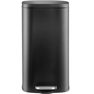 AthLike 8 Gallon Trash Can, 30L Stainless Steel Kitchen Garbage Can, Step Waste Bin with Hinged Lid and Removable Inner Bucket, Soft-Close, Dustbin for Bathroom Bedroom Living room Home Office (Black)