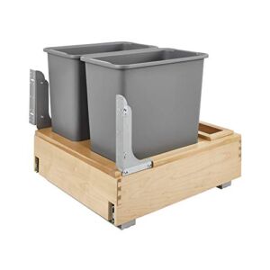 Rev-A-Shelf 4WCBM-2430DM-2 Double 30-Quart Maple Bottom Mount Kitchen Pullout Trash Can Waste Container with Soft Open & Close Slide System, Silver