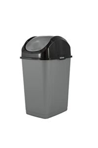 Superio 1.25 Gal Mini Plastic Trash Can with Swing Top Lid Small Waste Bin for Countertop, Desk, Vanity, Bathroom 5 Quart (Grey/Black)
