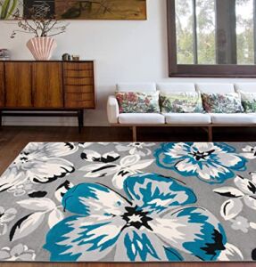 Rugshop Modern Floral Design Easy Cleaning for Living Room,Bedroom,Home Office,Kitchen Non Shedding Area Rug 7’6″ X 9′ 5″ Blue