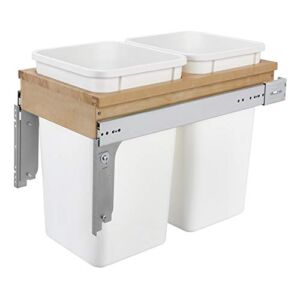 Rev-A-Shelf 4WCTM-15DM2 Double 27 Quart Top Mount Kitchen Pull Out Trash Can Waste Container for 12 Inch Wide 1.5 Inch Faceframe Cabinets, White