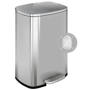 Trash Can, Garbage Can 13 Gallon/ 50L Stainless Steel Metal Bathroom Step Trash Can for Home and Kitchen Waste and Recycling with Lid, Inner Bucket