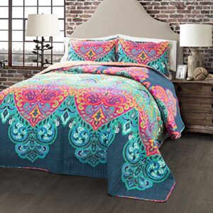 Lush Decor Boho Chic Reversible 3 Piece Quilt Bedding Set, Full/Queen, Turquoise/Navy