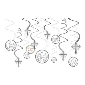 Amscan 672516 Holy Day, Metallic Silver Spiral Party Decorations, 12 Ct. 5″