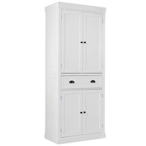 Tangkula 72″ H Kitchen Pantry Cupboard Cabinet, Traditional Freestanding Large Tall Storage Cabinet with 2 Cabinets and Drawer, Adjustable Shelves Design, for Living Room Kitchen, 30 x 16 x 72 Inch