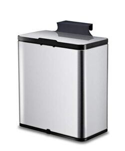 ELPHECO Kitchen Compost Bin, 2 Gallon Brushed Stainless Steel Hanging Trash Can, Kitchen Cabinet Door Under Sink Garbage Can Compost Bin Wall Mounted Slide Open, Upgraded Packaging