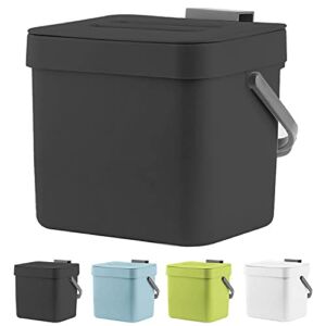 Kitchen Trash Can with Lid, LALASTAR Wall-Mounted Under Sink Small Garbage Can for Kitchen, Bathroom, Compost Bin Countertop, Cabinet Trash Can Hanging, 1.8 Gallon, Black