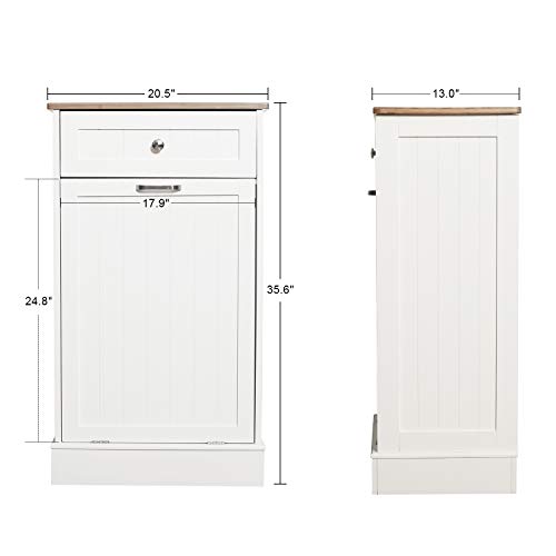 Anbuy Tilt Out Trash Cabinet Can Bin Kitchen Wooden Trash Can Free Standing Holder Recycling Cabinet with Hideaway Drawer Wooden Removable Bamboo Cutting Board Trash Holder (White) | The Storepaperoomates Retail Market - Fast Affordable Shopping