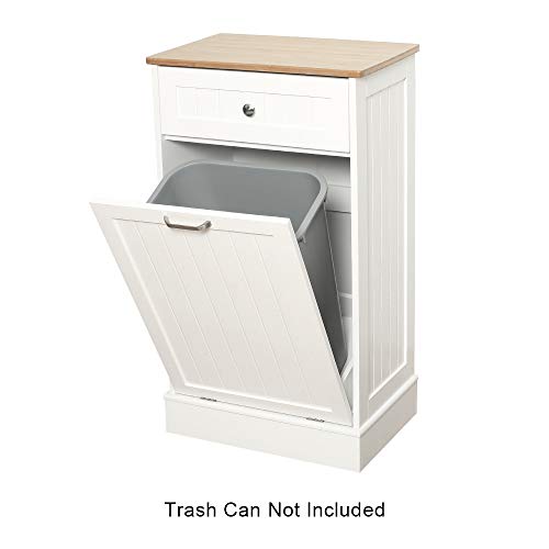 Anbuy Tilt Out Trash Cabinet Can Bin Kitchen Wooden Trash Can Free Standing Holder Recycling Cabinet with Hideaway Drawer Wooden Removable Bamboo Cutting Board Trash Holder (White) | The Storepaperoomates Retail Market - Fast Affordable Shopping