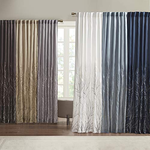 Madison Park Andora Embroidered Back Tab Fabric Single Window Living Room, Transitional Rod Pocket Light Curtain for Bedroom, 1-Panel Pack, 50 x 84, Grey | The Storepaperoomates Retail Market - Fast Affordable Shopping