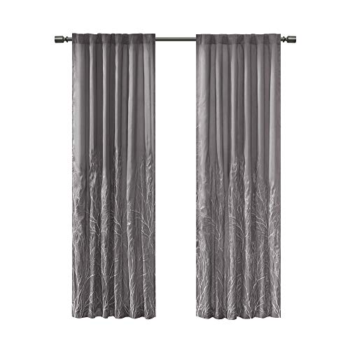 Madison Park Andora Embroidered Back Tab Fabric Single Window Living Room, Transitional Rod Pocket Light Curtain for Bedroom, 1-Panel Pack, 50 x 84, Grey | The Storepaperoomates Retail Market - Fast Affordable Shopping