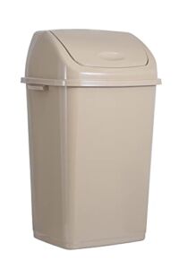 Superio Kitchen Trash Can 13 Gallon Beige, Plastic Waste Bin With Swing Top Lid 50 Liter