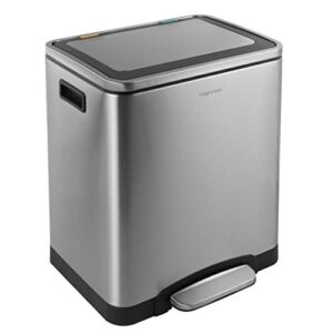 happimess Open Double Bucket Soft Close Step Trash Can, 7.9 Gallon, Stainless Steel