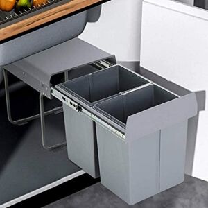 Pull Out Trash can Under Cabinet 40 Quart Double Sliding Trash Can Under Cabinet Bin with Lid and Handle Easy to disassemble Gray Garbage Recycling Trash Container Bin