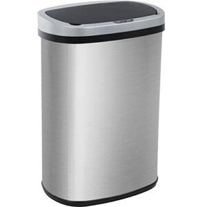 BestOffice 13 Gallon 50 Liter Kitchen Trash Bathroom Bedroom Home Office Automatic Touch Free High-Capacity Garbage Can with Lid Brushed Stainless Steel Waste Bin, Silver
