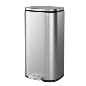 FINETONES Trash Can, Stainless Steel Garbage Can with Silent Lid, Durable Pedal & Inner Bucket, Pedal Garbage Bin for Kitchen Inside Outside (30L, Silver)