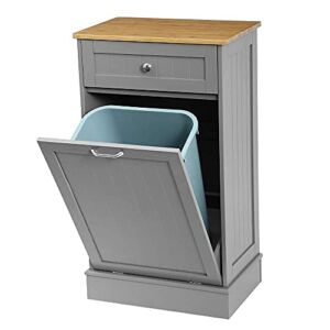 New Kitchen Trash Cabinet,Tilt Out Trash Cabinet with Solid Hideaway Drawer,Free Standing Wooden Kitchen Trash Can Recycling Cabinet Trash Can Holder,Removable Cutting Board(Grey)