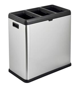Step N’ Sort 16 Gal, 3 Compartment Open Top Trash and Recycling Bin, Silver (OPN603)