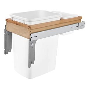 Rev-A-Shelf 4WCTM-12DM1 Single 35-Quart Maple Top Mount Pull-Out Kitchen Waste Trash Container Bin for 12 Inch Wide 1.5 Inch Faceframe Cabinet, White