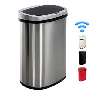 Kitchen Trash Waste Bin Brushed Stainless Stell Garbage Can 13 Gallon Automatic Trash Can Touch Free High Capacity 50 Liter with Lid , for Bathroom Bedroom Home Office