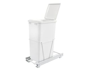 Rev-A-Shelf RV-12PB-50 50 Quart Pull-Out Sliding Waste Bin Container Garbage Trash Can for Kitchens with Lid, Slides, and Simple Installation, White