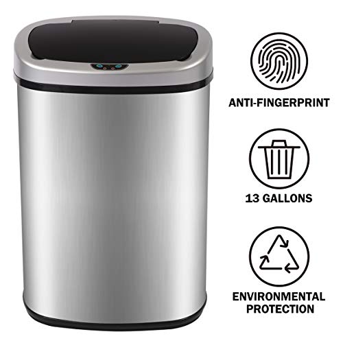 Trash Can 13 Gallon Automatic Kitchen Garbage Can Touch Free Stainless Steel Kitchen Trash Can with Lid, 50L High Capacity Electronic Touchless Sensor Trash Bin Garbage Bin Waste Bin, Silver | The Storepaperoomates Retail Market - Fast Affordable Shopping