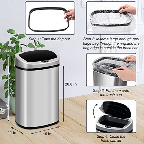 Trash Can 13 Gallon Automatic Kitchen Garbage Can Touch Free Stainless Steel Kitchen Trash Can with Lid, 50L High Capacity Electronic Touchless Sensor Trash Bin Garbage Bin Waste Bin, Silver | The Storepaperoomates Retail Market - Fast Affordable Shopping