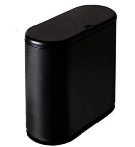 Trash Can, 10 Liter / 2.4 Gallon Plastic Slim Garbage Container Bin with Press Top Lid, Waste Basket for Kitchen, Bathroom, Living Room, Office, Narrow Place（Black）