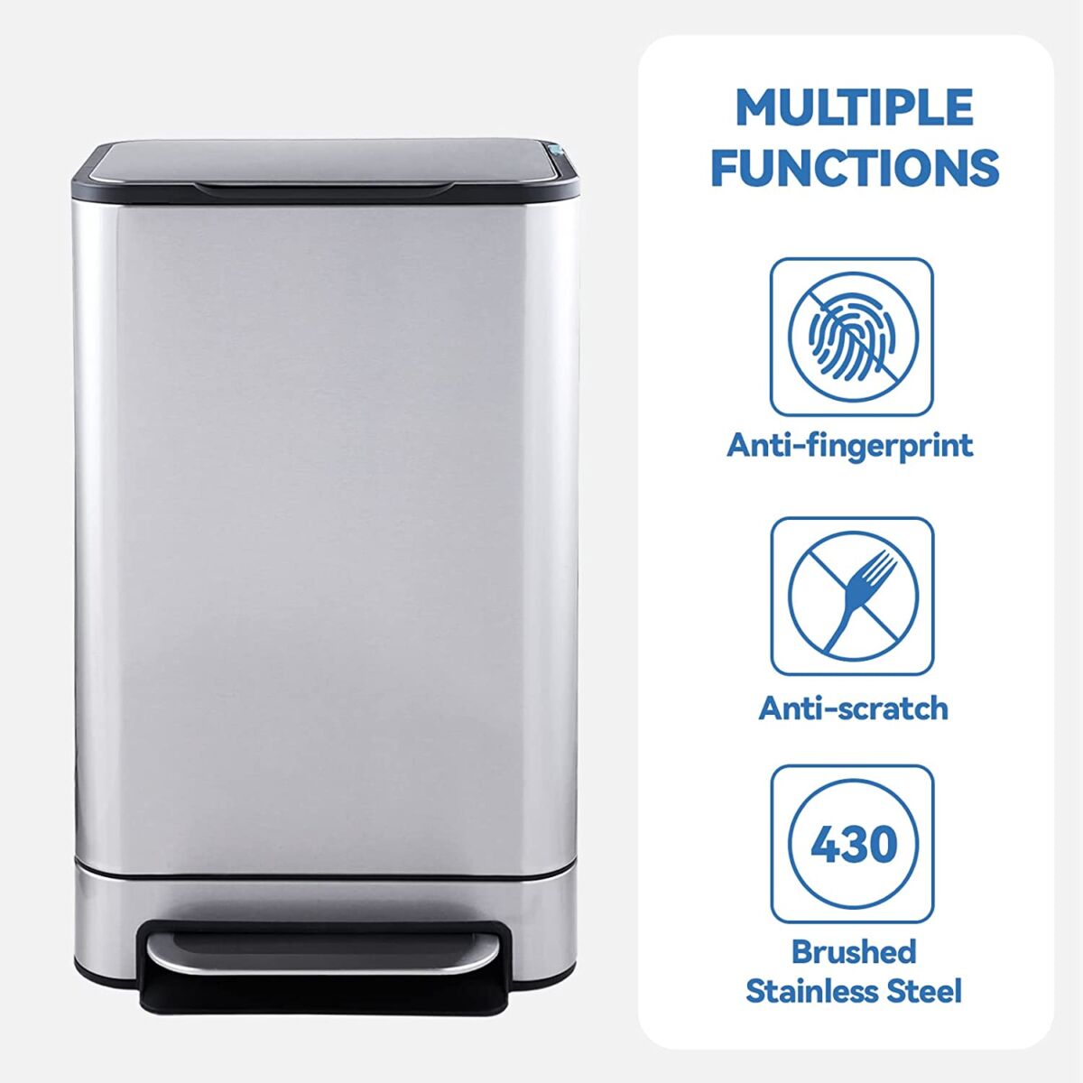 Kitchen Trash Can – ELPHECO – 13.2 Gallon Stainless Steel Garbage Bin with Soft Slow Lid, 50 Liter Pedal Trash Can, Durable Pedal, Removable Plastic Inner Bucket Waste Bin for Office, Kitchen, Outside | The Storepaperoomates Retail Market - Fast Affordable Shopping