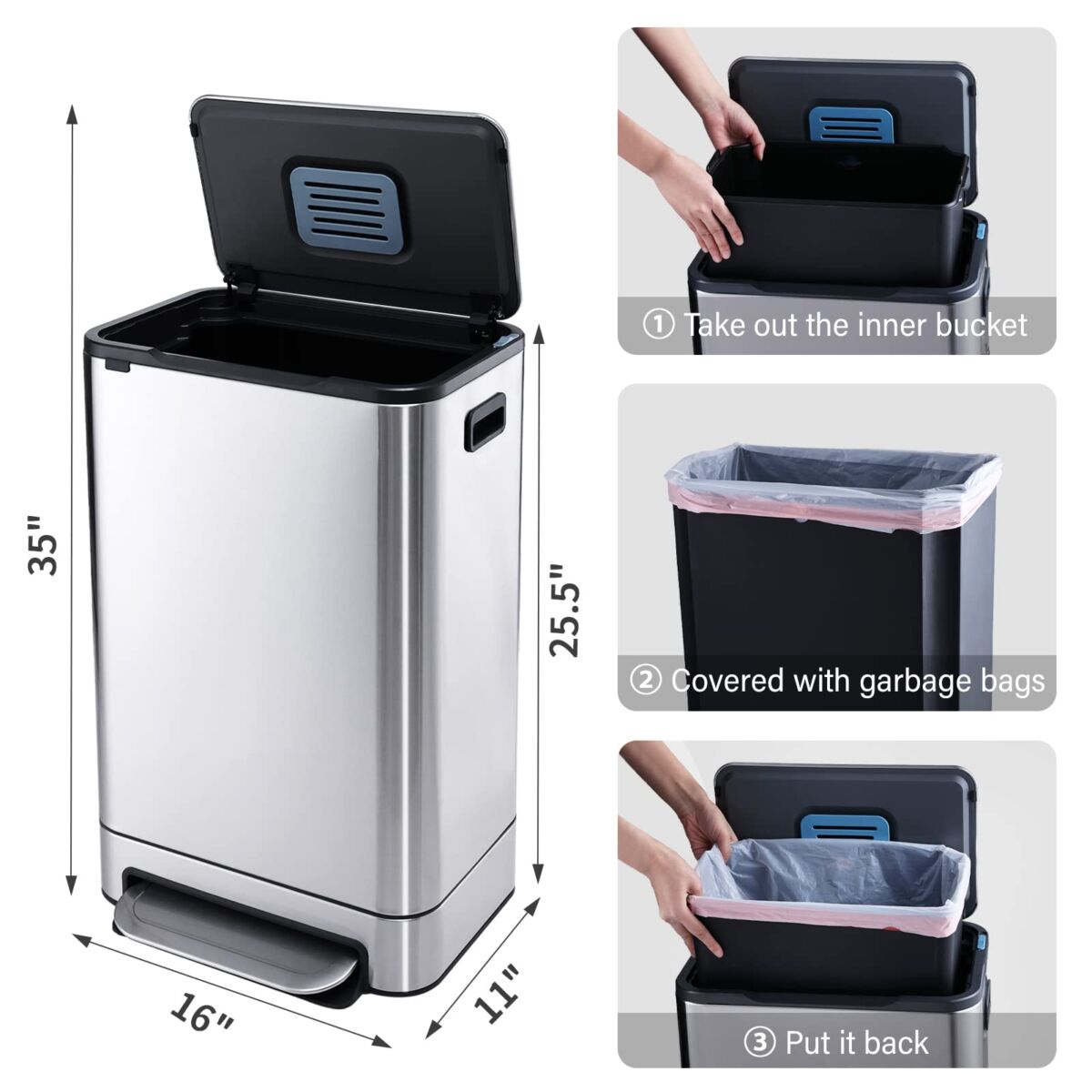 Kitchen Trash Can – ELPHECO – 13.2 Gallon Stainless Steel Garbage Bin with Soft Slow Lid, 50 Liter Pedal Trash Can, Durable Pedal, Removable Plastic Inner Bucket Waste Bin for Office, Kitchen, Outside | The Storepaperoomates Retail Market - Fast Affordable Shopping