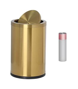 cleaning Trash Can with Flipping Lid, 9 L/2.8gallen, Stainless Steel Trash can, Bathroom Garbage can. for Kitchen.Living Room, Bedroom, Metallic Gold
